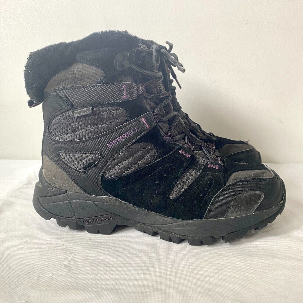 Merrell Black Damson Waterproof Winter Hiking Boots Womens Size 8.5